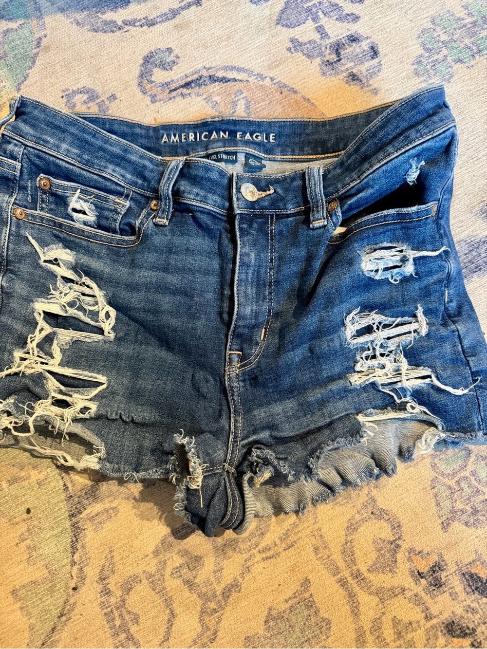 American Eagle Outfitters Ripped Dark Blue Denim Cutoff Shorts